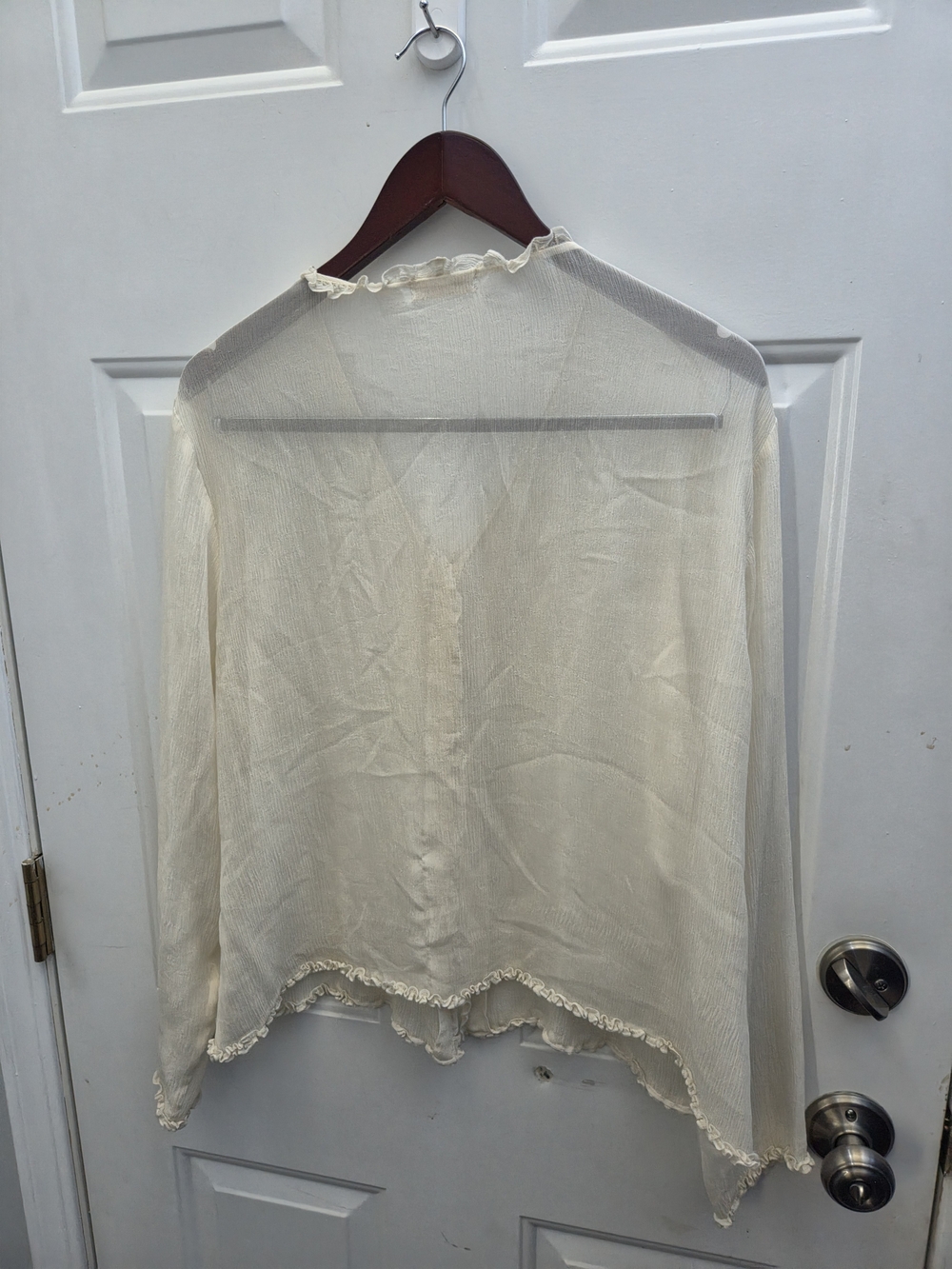 Sheer Ruffle-Trim Blouse - Cream - Picture 9 of 11